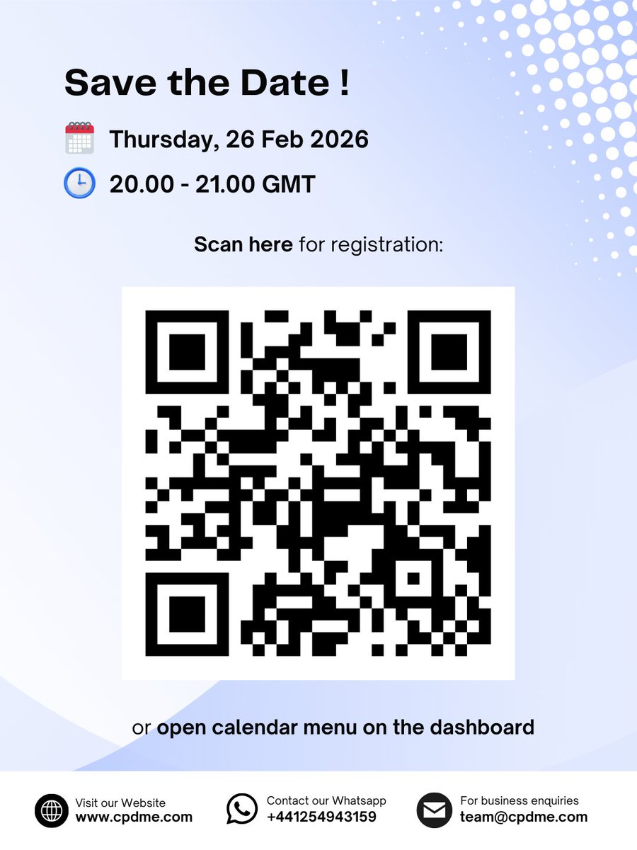 cpdme's tweet photo. 🔔 LAST CHANCE TO JOIN 🔔

Life, Death and What Comes Next: How Our Approach to Death Is Changing
🎤 Presented by Kate Thorpe
🗓️ Thursday, 26 February 2026
⏰ 20:00 - 21:00 GMT

🎟️ Register via the calendar menu on the dashboard

#CPD #CPDme #CPDhub #MedicalWebinar https://t.co/PTGj9v4k2m