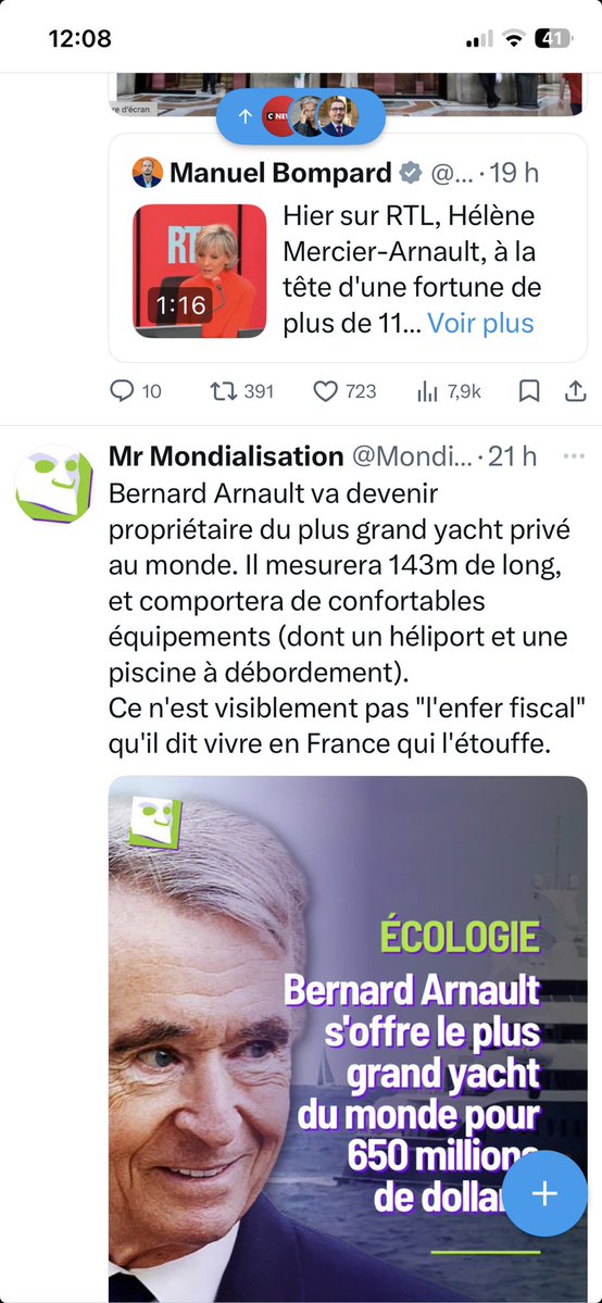 Mise en abîme saisissante dans ma TL : au dessus la femme de #BernardArnault qui nous dit que l’argent c’est accessoire et en dessous une news sur le même Bernard qui s’achète le plus grand yacht du monde. 
Le tout avec une complaisance journalistique incroyable…
