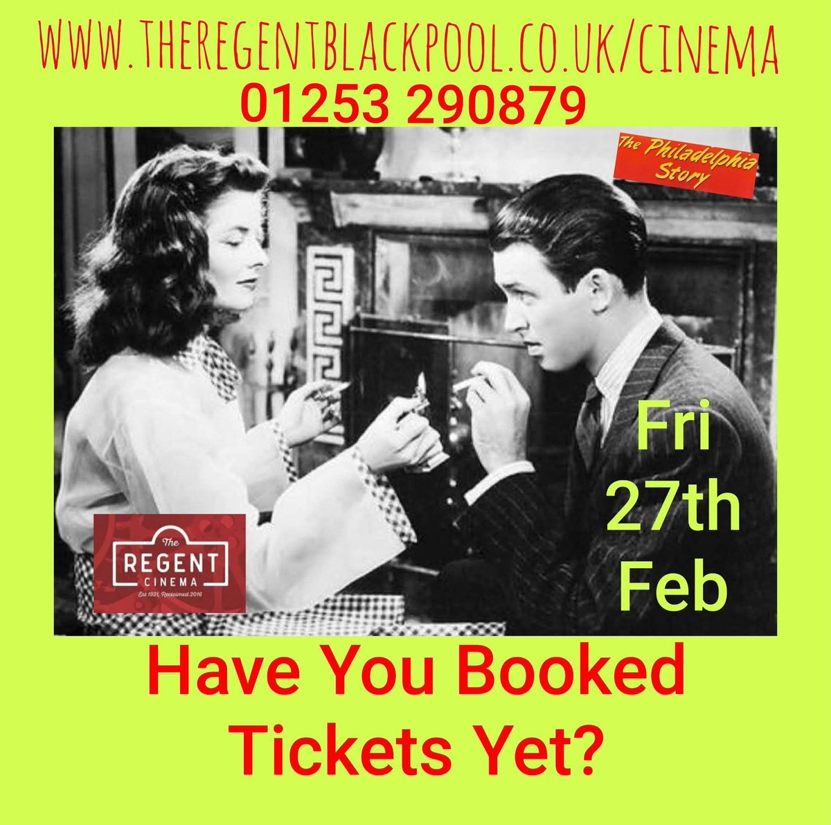 <a href="/regentcinemabp/">The Regent Independent Cinema</a> 🐦
All tickets are bookable now.
Book now
theregentblackpool.co.uk/cinema
The Regent Cinema 
☎️ 01253 290879 
#TheRegentCinema #RegentCinemaBlackpool #TheRegentBlackpool #ThePhiladelphiaStory #PhiladelphiaStory