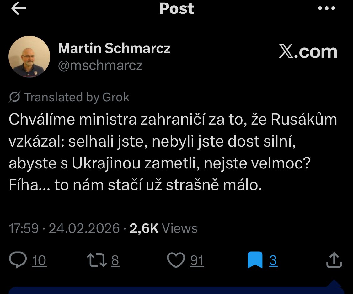 Schmarcz drží sarkastickou linku dál – nenechá se zviklat jedním "statečným" projevem neoblíbeného ministra zahraničí.