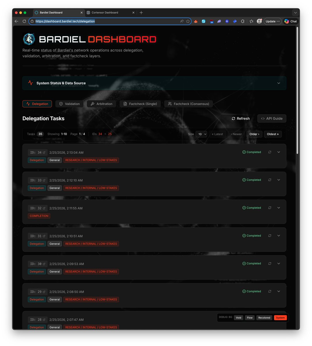 🛠️ DevLog – Enriching Bardiel Dashboard Test Data

We already had delegation/validation/factcheck runs flowing into the Bardiel dashboard - now we’re layering on more test + mock data to push the UI harder and simulate richer real-world usage.

dashboard.bardiel.tech

🔹 What’s
