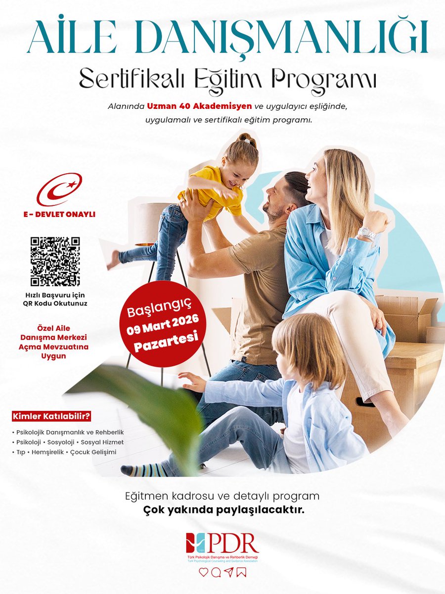 🎓 AİLE DANIŞMANLIĞI SERTİFİKA PROGRAMI

Alanında Uzman 40 Akademisyen ve Uygulayıcı Eşliğinde, Uygulamalı ve Sertifikalı Eğitim Programı

✅ E-Devlet Onaylı Sertifika

📅 Başlangıç: 09 Mart 2026 Pazartesi

👥 Kimler Katılabilir?

• Psikolojik Danışmanlık ve Rehberlik
•