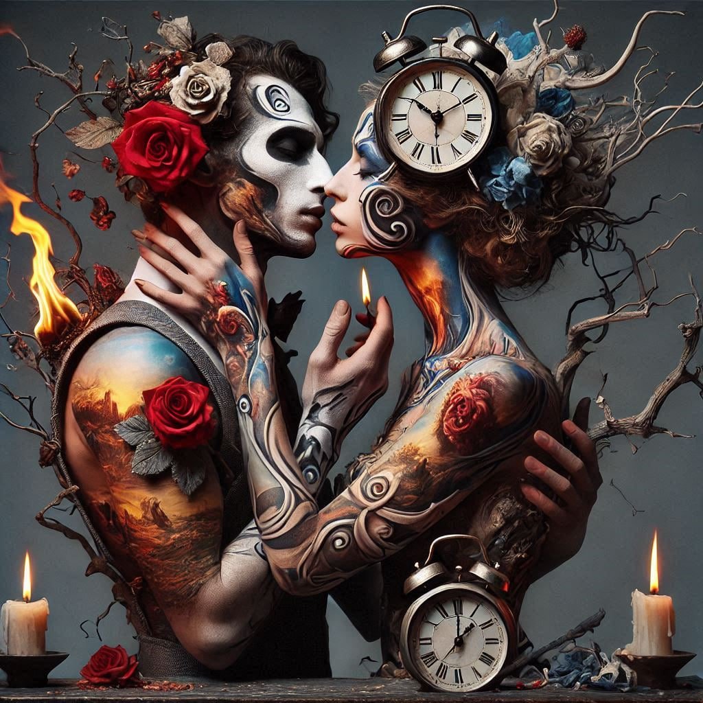 Sirvikont's tweet photo. Love is a fire that time cannot control.
It lives between ticking seconds and fading memories.
Even when everything turns to ash —
two souls still find each other in eternity. #symbolicartwork
#lovebeyondtime
#fireandsoul https://t.co/jSZgIcYUIS