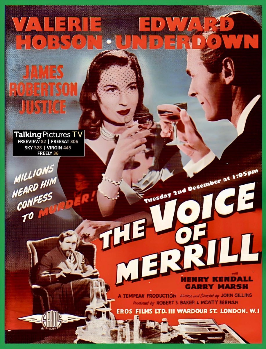 TalkingPicsTV's tweet photo. A dying author... a deadly game!
THE VOICE OF MERRILL (1952) 9am #JamesRobertsonJustice stars with #ValerieHobson #EdwardUnderdown #SamKydd thriller #TPTVsubtitles https://t.co/uwWoxJWAQe