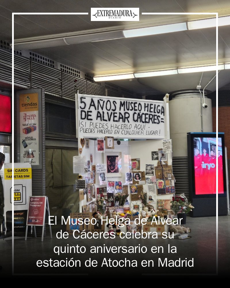 🎉 ¡El Museo Helga de Alvear de Cáceres cumple 5 años! Con una celebración única que abarca Madrid y Lisboa, el artista Thomas Hirschhorn trae su instalación 'Pop-up-Marilyn' a la estación de Atocha. ¡No te lo pierdas! #Arte #Cáceres #Aniversario 🎨 mrf.lu/hYlQ