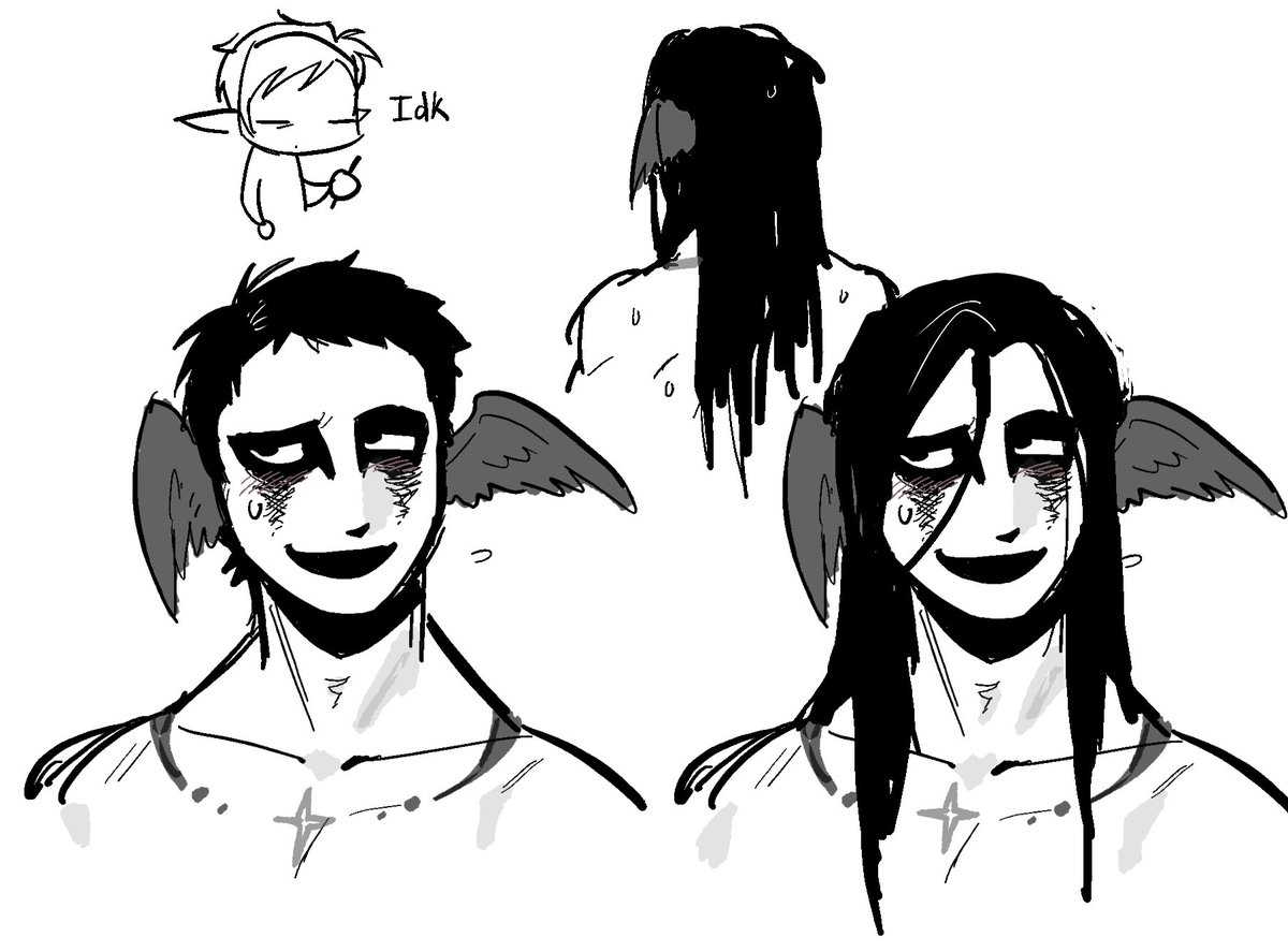 Sorry I took a break from drawing the knocker, I’ve recently been thinking about how I want him to look under his clothes/hood. He reminds me of a bird kinda so I drew him with weird wing ears
hair wise, I’m really not sure, and no I’m not drawing him bald SHHHHH
poll in replies
