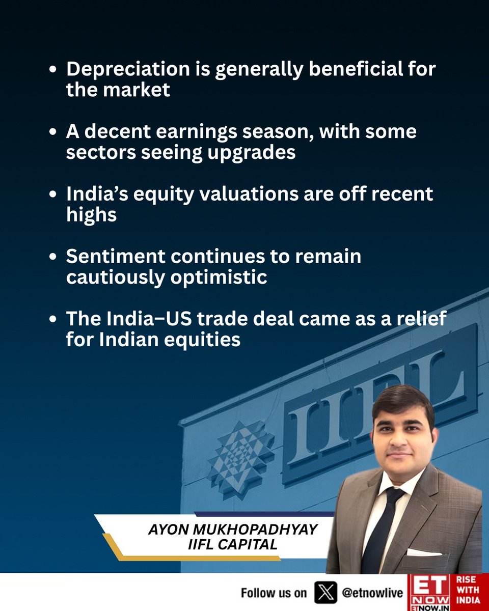 ETNOWlive's tweet photo. ET NOW @ IIFL Capital Entrepreneurial India

Depreciation is generally beneficial for the market says Ayon Mukhopadhyay of IIFL Capital

#MarketOutlook #IndiaMarkets #EarningsSeason #EquityValuations @iiflcapital @ayonliners https://t.co/3glMvTACkx