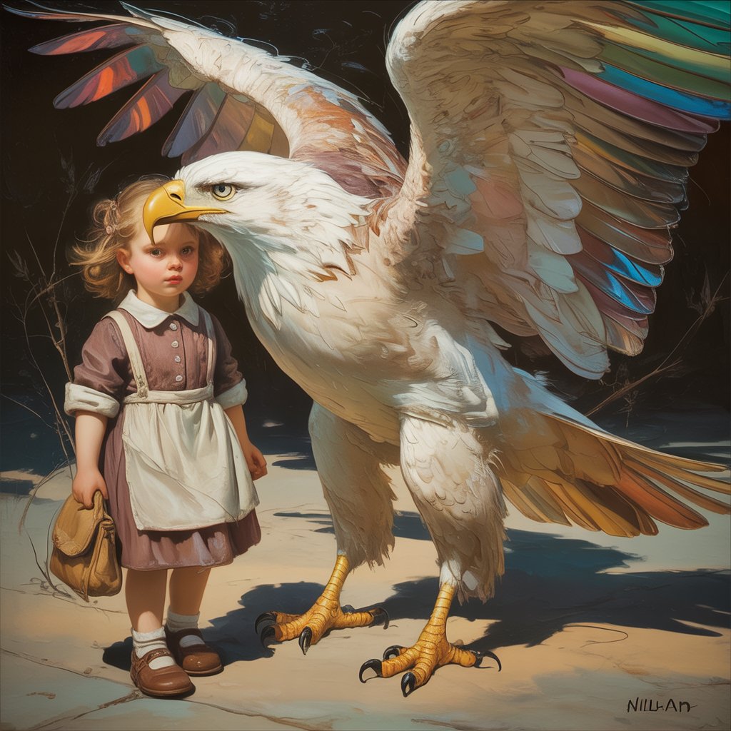 Minimalismo: una niña y su mascota.
Barroco: una niña y su águila épica lista para conquistar el Renacimiento.