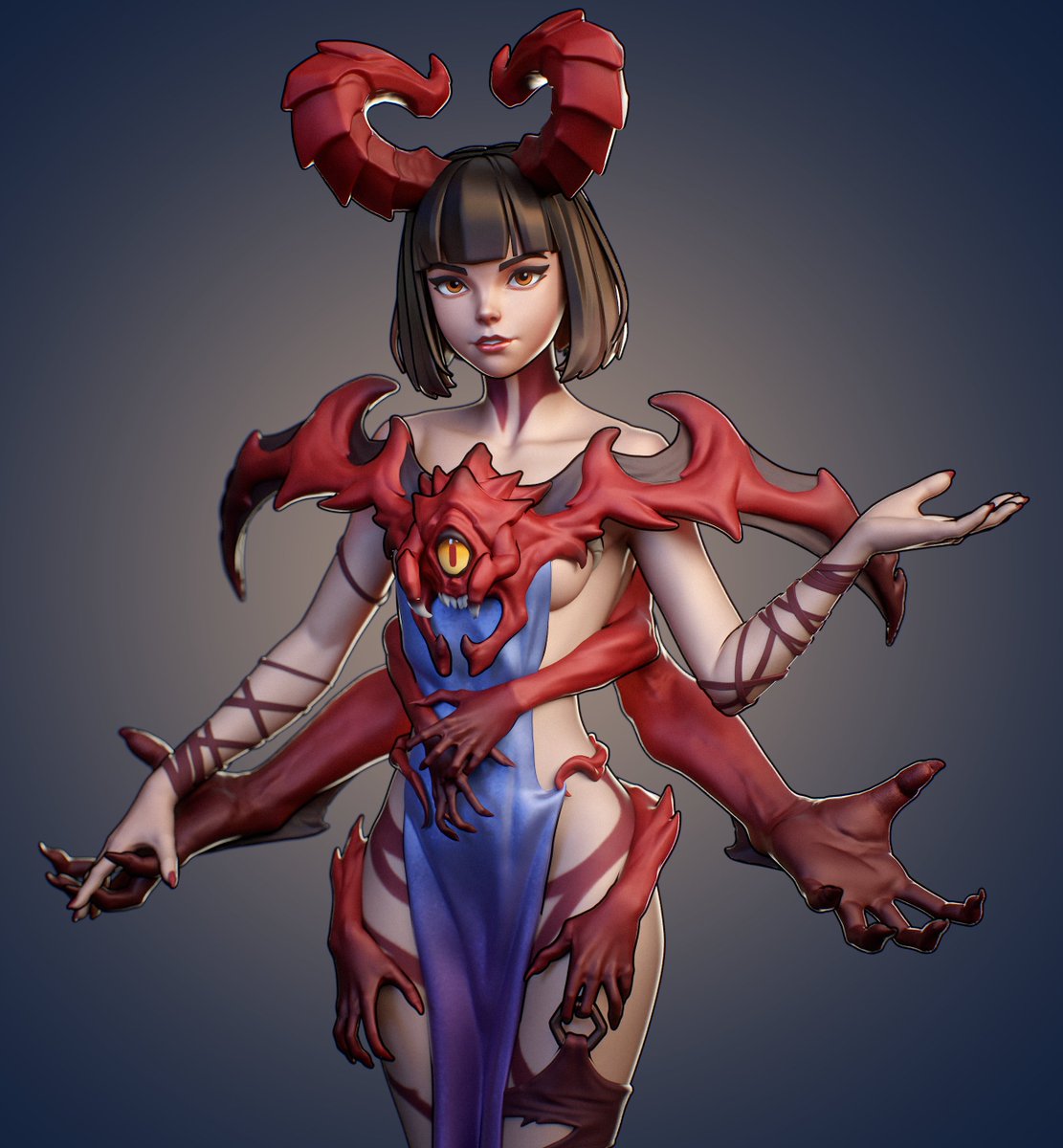 therioren's tweet photo. Speed sculpt of a succubus for the FUNGI Studio challenge #LoveFever #ZBrush #StylizedGirl #FungiStudio https://t.co/blDoV2STLM