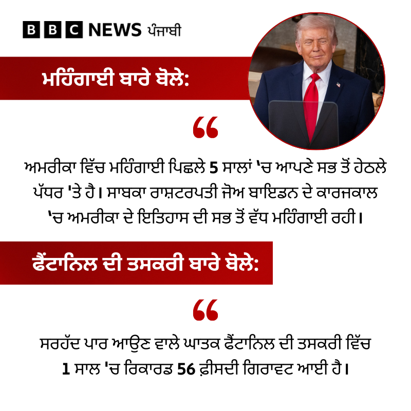 bbcnewspunjabi's tweet image. Donald Trump ਨੇ ਅਮਰੀਕੀ ਸੰਸਦ 'ਚ ਆਪਣੇ 'ਸਾਲਾਨਾ State Of The Union' ਸੰਬੋਧਨ ਦੌਰਾਨ ਇੱਕ ਵਾਰ ਫਿਰ India-Pakistan ਸੰਘਰਸ਼ ਨੂੰ ਲੈ ਕੇ ਬਿਆਨ ਦਿੱਤਾ, ਜਾਣੋ ਉਨ੍ਹਾਂ Migrants ਅਤੇ ਅਮਰੀਕਾ 'ਚ ਮਹਿੰਗਾਈ ਬਾਰੇ ਕੀ ਕੁਝ ਕਿਹਾ...
#DonaldTrump #indiapakistan