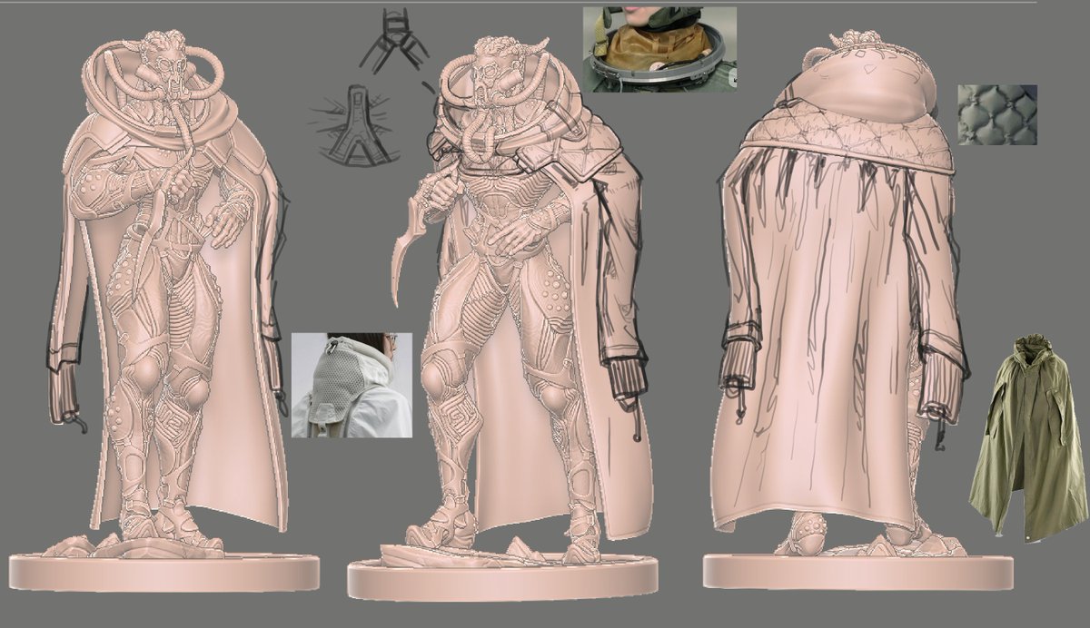 I originally designed the Stilsuit to be extra elaborate to contrast with a more flowy and simplified robe over the top

But I also have some other techy mixed with traditional nomad clothing inspirations that I think could be interesting

does the detail hierarchy still work?