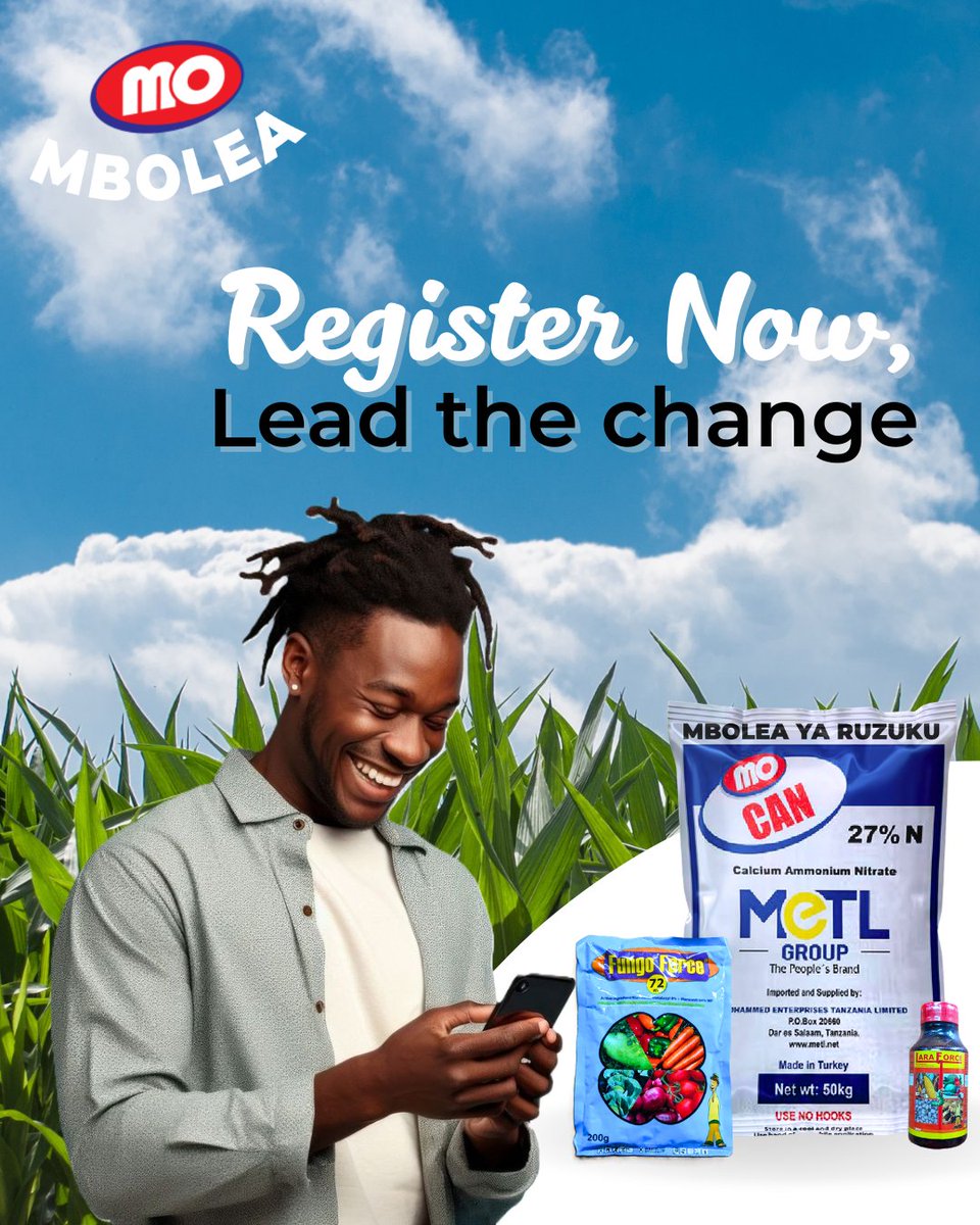 MetlFertilizers's tweet photo. Wadau wa pembejeo, hii ni nafasi yako kuongeza faida 💰, kuwainua wakulima 🌱, na kushiriki katika mageuzi ya kilimo Tanzania 🚜. MBOLEA NA VIATILIFU 📲 Jisajili leo na uwe sehemu ya mashamba yanayostawi na jamii imara! 💪🤝 #motunagusamaishayako #peoplesbrand  #mo #nguvumoja https://t.co/NjkyQZSMuA