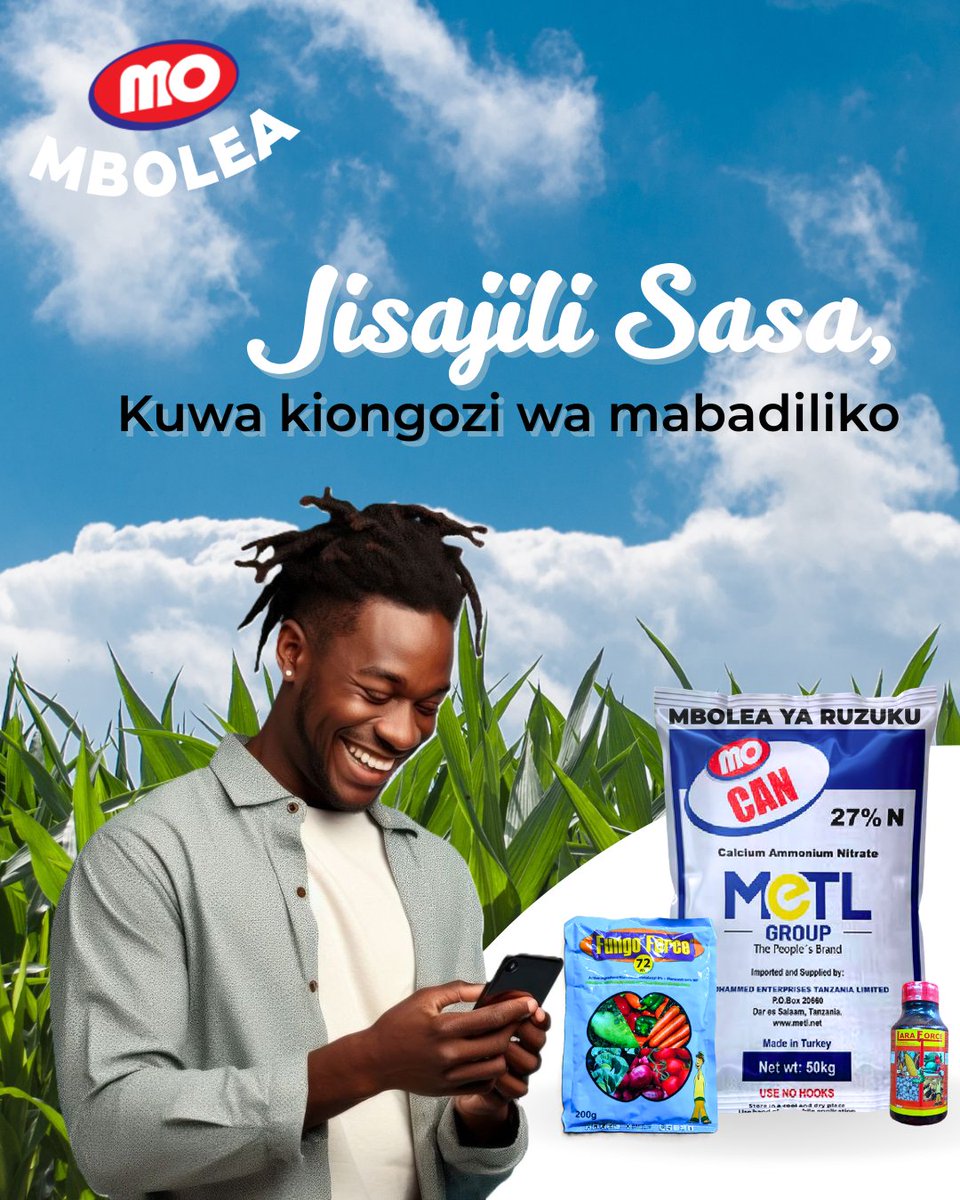 MetlFertilizers's tweet photo. Wadau wa pembejeo, hii ni nafasi yako kuongeza faida 💰, kuwainua wakulima 🌱, na kushiriki katika mageuzi ya kilimo Tanzania 🚜. MBOLEA NA VIATILIFU 📲 Jisajili leo na uwe sehemu ya mashamba yanayostawi na jamii imara! 💪🤝 #motunagusamaishayako #peoplesbrand  #mo #nguvumoja https://t.co/NjkyQZSMuA