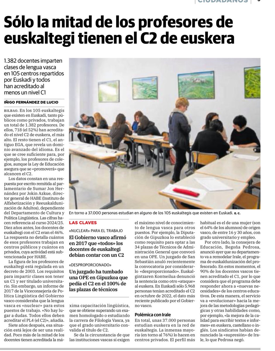 Ya va tardando ⁦<a href="/ELASindikatua/">ELA Sindikatua</a>⁩ ⁦<a href="/LABsindikatua/">LAB SINDIKATUA</a>⁩ ⁦<a href="/eajpnv/">EAJ-PNV</a>⁩ y ⁦<a href="/ehbildu/">EH Bildu</a>⁩ en pedir el despido de los profesores sin perfil lingüístico adecuado. Hay que ser consecuentes con las exigencias para los demás.