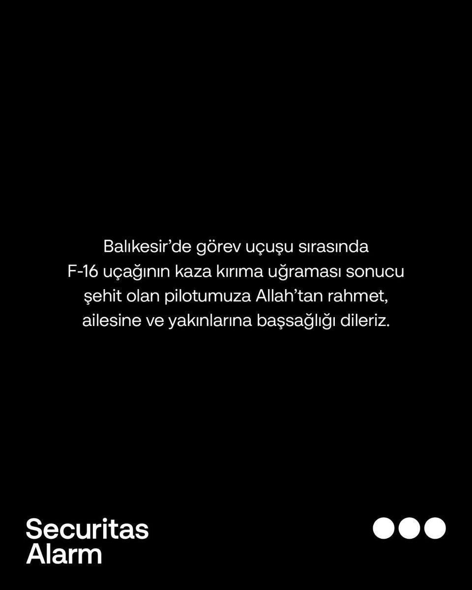 Balıkesir’de görev uçuşu sırasında F-16 uçağının kaza kırıma uğraması sonucu şehit olan pilotumuza Allah’tan rahmet, ailesine ve yakınlarına başsağlığı dileriz.