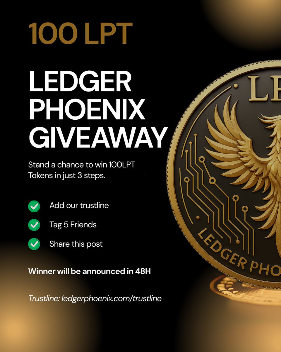 LedgerLPT's tweet photo. 100 LPT TOKEN GIVEAWAY!

Want to stack some $LPT? We’re giving away 100 Ledger Phoenix Tokens to one lucky winner! 

Entering is easy. Winner announced in 48 HOURS!
Don't miss out on the rise. #LedgerPhoenix #LPT #CryptoGiveaway #Airdrop #XRPL #XRPCommunity #XRPARMY #XRPFamily https://t.co/X2DWH4BZXi