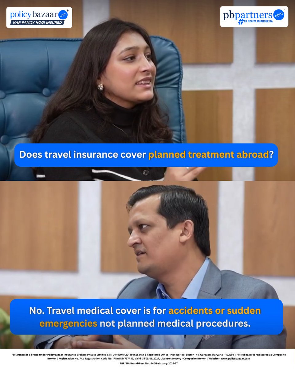 PBPartners_Ofcl's tweet image. Swipe before your next trip!

In this podcast, Bipin Mundada breaks down common travel insurance myths, claim rejections, and what coverage actually means.

#TravelInsurance #InsuranceAwareness #PBPartners #InsuranceMyths #Policybazaar