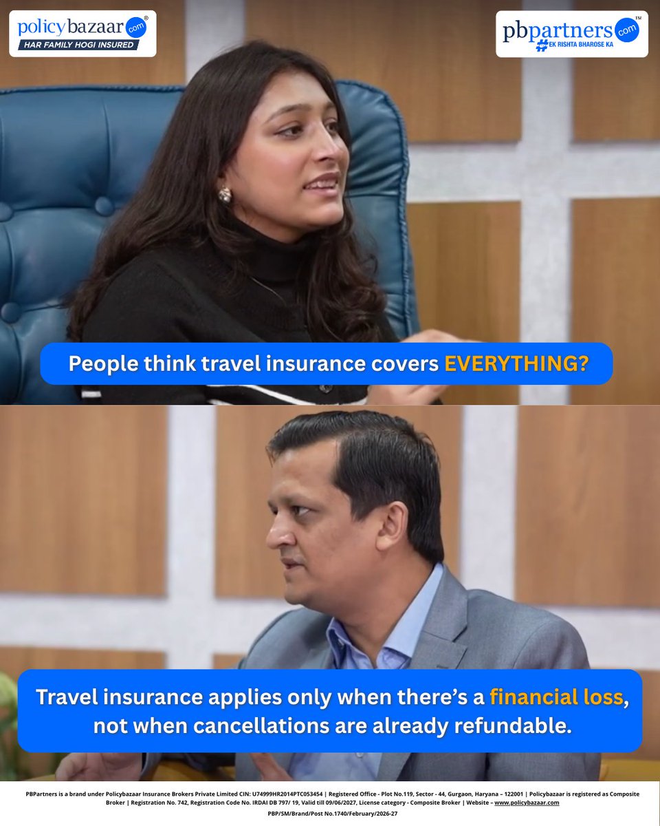 PBPartners_Ofcl's tweet image. Swipe before your next trip!

In this podcast, Bipin Mundada breaks down common travel insurance myths, claim rejections, and what coverage actually means.

#TravelInsurance #InsuranceAwareness #PBPartners #InsuranceMyths #Policybazaar