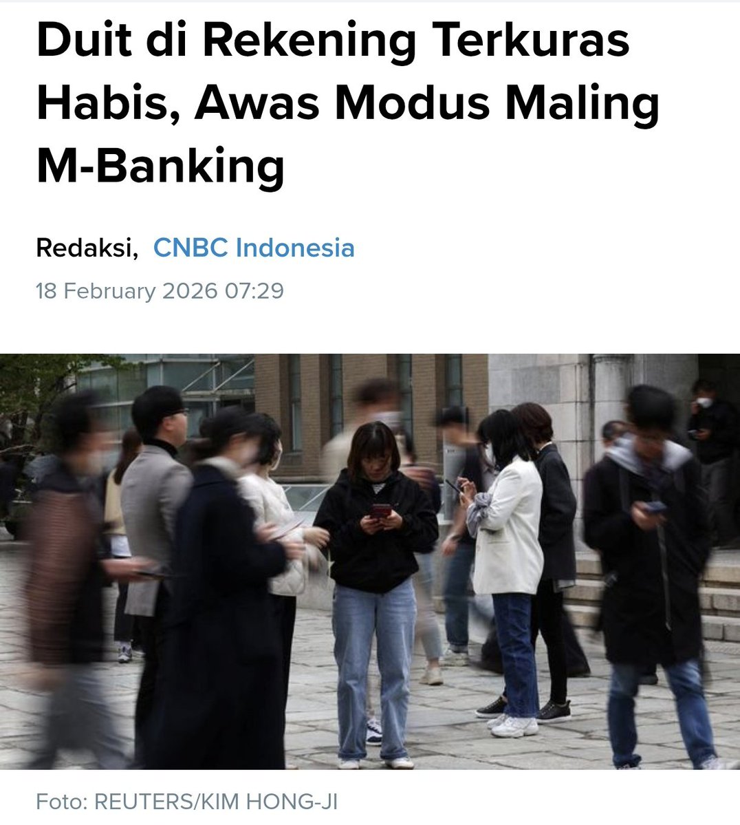 Bayangin pagi ini buka hp, notif:
“Transaksi Rp15.000.000 ke rekening X”
Kamu? Ga pernah transfer apa-apa! 😭

Modus maling mbanking 2026 makin sadis:
• Link iklan “dapat hadiah GoPay” → APK malware
• WiFi kafe → data login &amp; OTP dicuri tanpa kamu sadar
• “Salah transfer nih