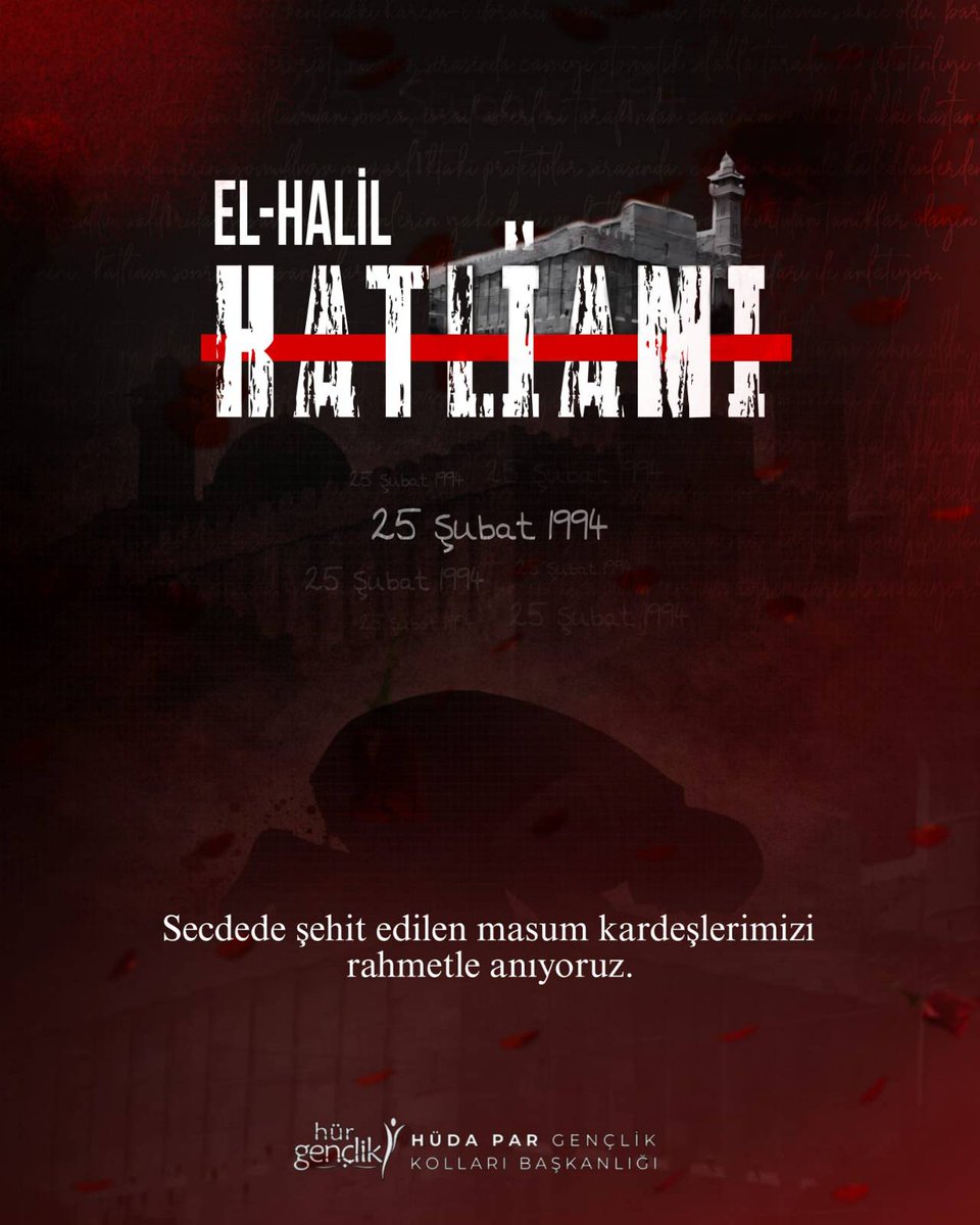 HudaParGenclik's tweet photo. Filistin'de zulüm 7 Ekim'de başlamadı. 

25 Şubat 1994'te İbrahim Camii'nde şehit edilen kardeşlerimizi rahmetle anıyoruz. https://t.co/f1xLPZrIao