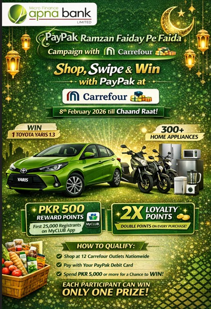 amfbl's tweet photo. A minimum spend of PKR 5,000 to qualify for the lucky draw

Multiple entries are allowed. For example: PKR 5,000 – 9,999 = 1 entry, PKR 10,000 – 14,999 = 2 entries and so on

Each participant will win only one prize

#PayPak #CarrefourPakistan #ShopAndWin #LuckyDraw #MyCLUB https://t.co/9DfLrrcxcl