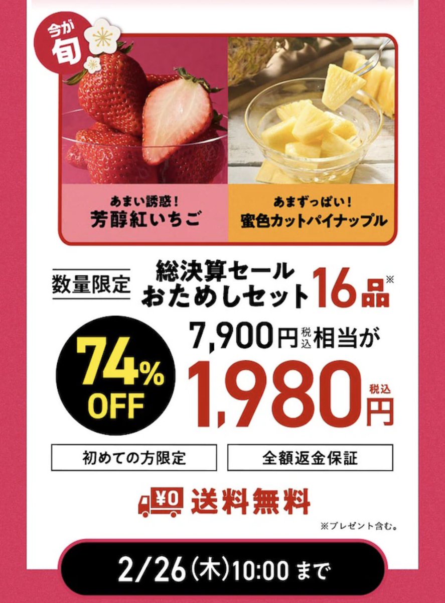 オイシックス！！買い切り！！ まさかのいちごとパインの果物2個が入っ