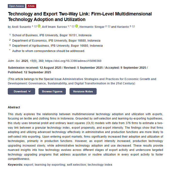 AdmSci_MDPI's tweet photo. 🎉 Call for Reading:

"Technology and Export Two-Way Link: Firm-Level Multidimensional Technology Adoption and Utilization"

🔗 Full Text: https://t.co/vDwMWLF8J7

📚 Special Issue: https://t.co/IDOdSRD626

#export #learningbyexporting #selfselection #technologyindex https://t.co/yiDJzrrHw5