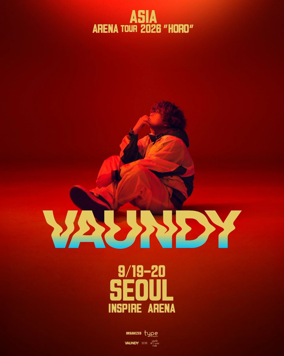 Vaundy 내한공연 - 티켓오픈 정보

일정
- 2026년 9월 19일(토) 오후 5시
- 2026년 9월 20일(일) 오후 4시
장소: 인스파이어 아레나
가격: 스탠딩 165,000원 / 지정석 R석 165,000원 / S석 154,000원
오픈: 3월 11일(수) 오후 8시
예매: NOL티켓

Vaundy - Live in Korea

Dates
- Sep 19, 2026 (Sat)