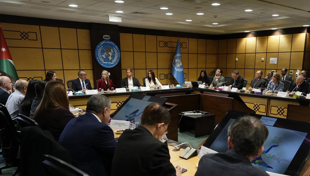 Prince Harry and Meghan today in Jordan 🇯🇴- 

They are visiting with the director of (WHO) to focus on humanitarian health response, mental health, and support for vulnerable communities affected by conflict and displacement.