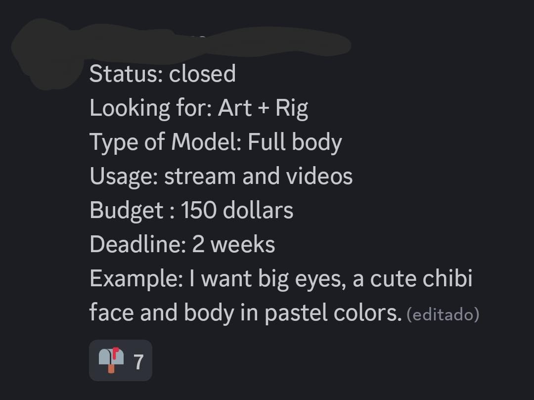 This remember me about the time when I had to use the Live2d discord to find comms...
It was so common to see people wanting CUSTOM art + rigging with a clear description: a high quality model
And the budget for those was always between $50-$150...

These days I'm just happy that
