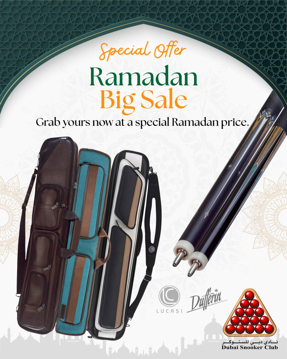 SnookerDubai1's tweet image. Grab your Gifts now from our Ramadan Sale!

Delivery across GCC. 📦

🛒It’s Available Online! Shop Now
🌐dubaisnooker.ae

#billiardcue #ramadansale #poolcue #pooltable #ramadanvibes