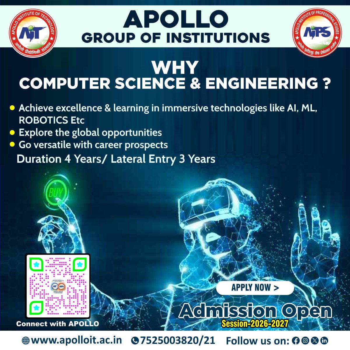 ApolloKanpur's tweet photo. 🎓 Admissions Open for https://t.co/F2cJ30qngA in Computer Science Engineering!
Join *Apollo Group of Institutions* , Sarsaul, Kanpur and build a strong foundation in tech for the future.

Apply now for 2026 and shape your future with Apollo!

#Admissions2026 #BTechCSE https://t.co/LyaFS8CLHX