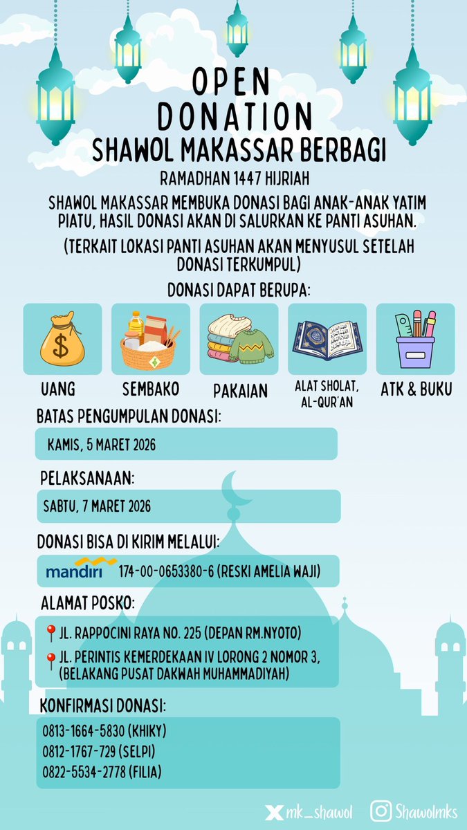 Assalamualaikum, Areumdawols! 
Seperti biasa, tiap Ramadan kita ada event rutin &amp; tahun ini  “Shawol Berbagi” di panti asuhan jadi pilihan kami. Kita open donasi buat manteman Shawol maupun Non Shawol yg bersedia join. Yuk, berlomba-lomba dlm Kebaikan✨
#shineeworldindonesia