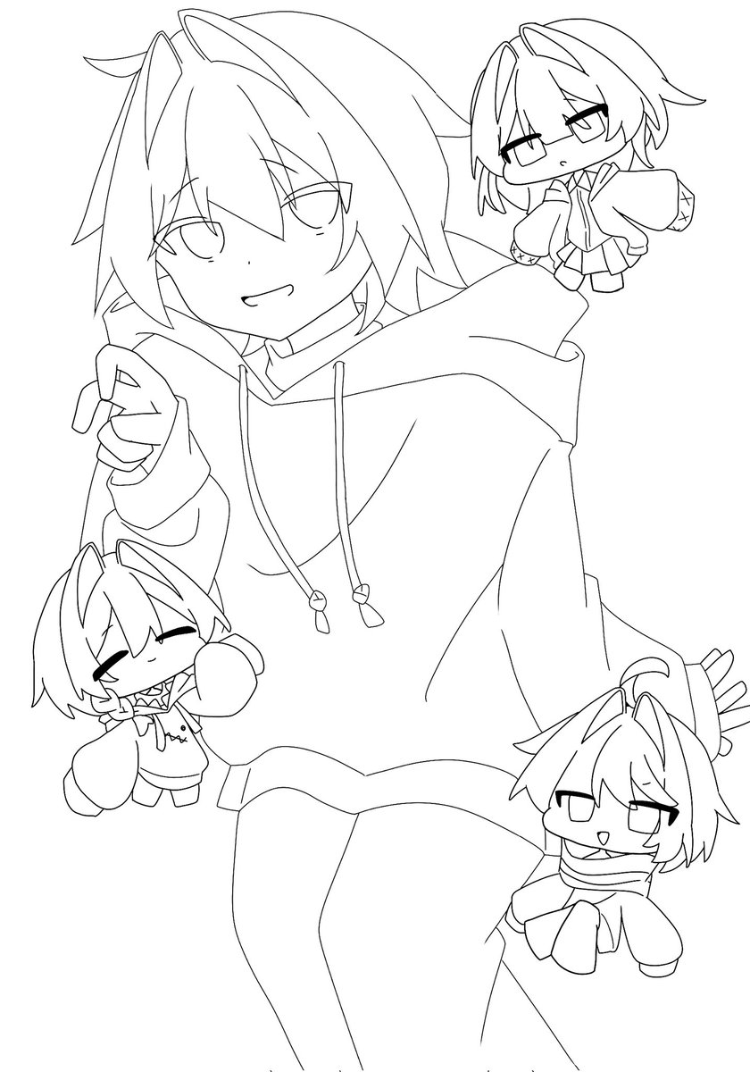 間に合わなそうだから線画だけ置いてく
なんでミニキャラ３体も描いちゃったんだ…