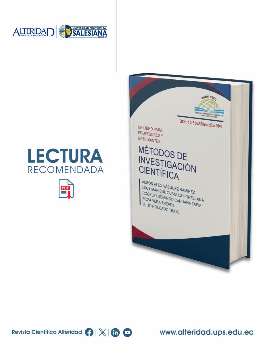 Una guía práctica y completa q te ayudará a mejorar la calidad, validez y confiabilidad de tus trabajos académicos.
🧐 Autores: Abbon Alex Vásquez Ramírez; Lucy Marisol Guanuchi Orellana; Rogelio Cahuana Tapia; Rosa Vera Teves; Julio Holgado Tisoc 
📎bit.ly/40qU3AGetinves