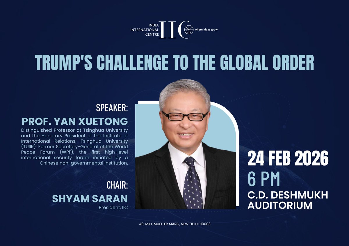 Lovesharma2006's tweet photo. Experts Evening 
Trump vs Global order 
Attended a lecture delivered by 
PROF YAN XUETONG.
Trending Discussions
AI and President Trump 
#IR
#IIC
#Geopolitics
#DU https://t.co/QArO6h9XSh