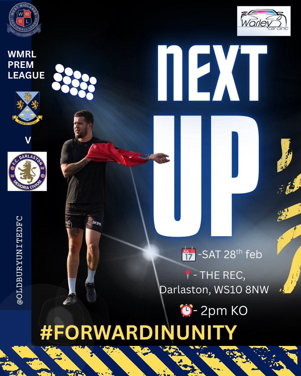 OldburyUtd_FC's tweet photo. NEXT UP the first team travel to league leaders FC Darlaston in a battle for all 3 points💪without a game in a few weeks the boys are up for it!💙get down and support the lads🙌 #FORWARDINUNITY #OLDBURYUNITEDFC #WMRLPREM https://t.co/en04r9AmPg