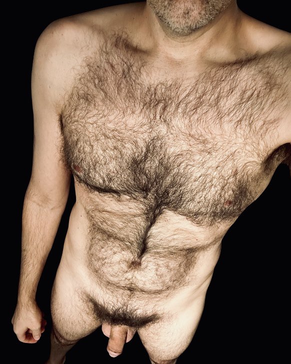 Hairy head to toe with a big ol' hairy dick...