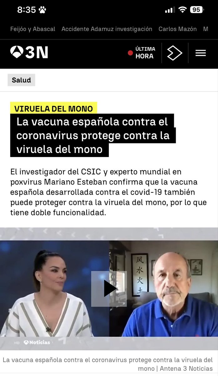 Es mejor todavía. Busca en Google “la vacuna del COVID protege contra la viruela del mono” y te sale primero la IA desmintiéndolo, luego maldito bulo diciendo que antena3 no publicó eso y debajo la publicación de antena3 🤣🤣🤣