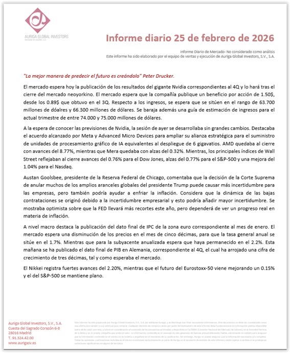 #Felizmiercoles Informe diario Auriga 25/02/2026
