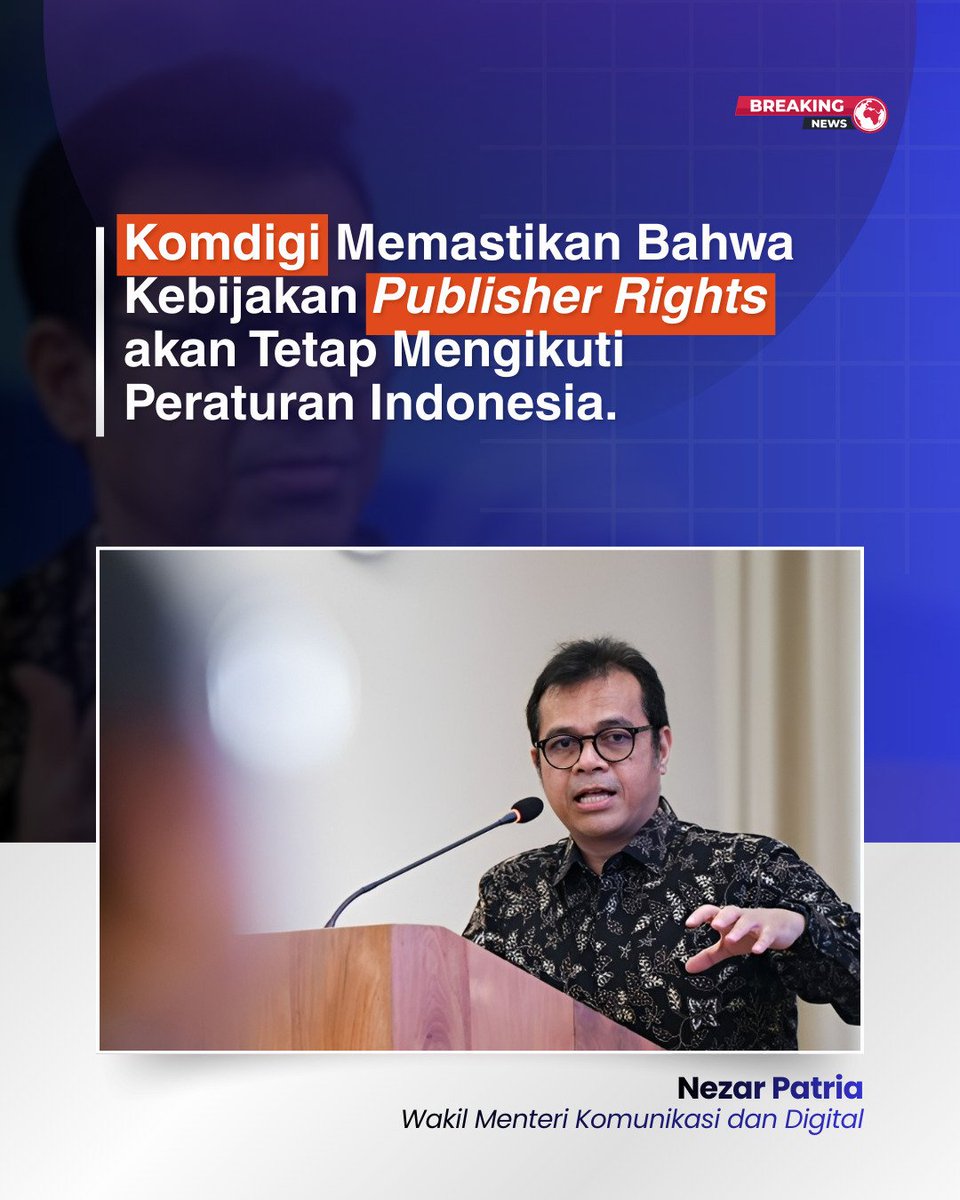 watwittsmthng's tweet photo. Publisher Rights tetap ikut aturan Indonesia. ๐
Artinya? Digital tetap tumbuh, tapi tetap dalam koridor hukum nasional.
Global boleh, regulasi tetap lokal.
Bukan ngerem kreativitas โ tapi bikin ekosistem lebih fair & sehat. ๐ฎ๐ฉโจ
#PublisherRights #EkosistemDigital #Komdigi https://t.co/lVKkkc3s4r