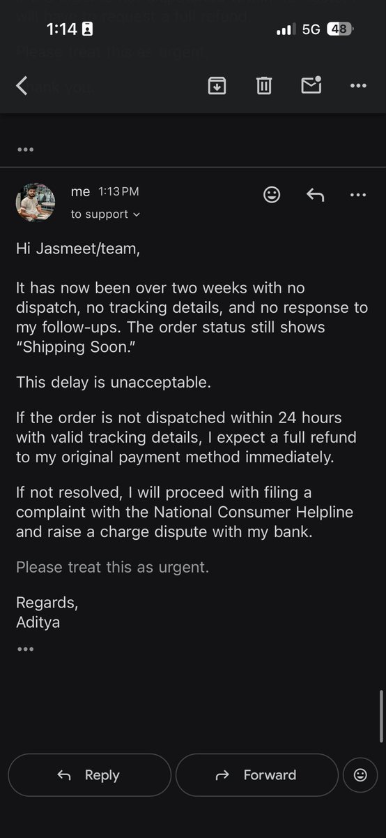 moodyadii's tweet photo. @GharSoaps Prepaid order #6485055 placed on 10th Feb 2026 is still not shipped.
Multiple follow-ups (18th, 19th, 23rd) with no proper response.
Status stuck at “Shipping Soon.”
This is unacceptable. Please dispatch immediately or issue refund.
#CustomerService #OrderDelay https://t.co/YGmB56jDHf