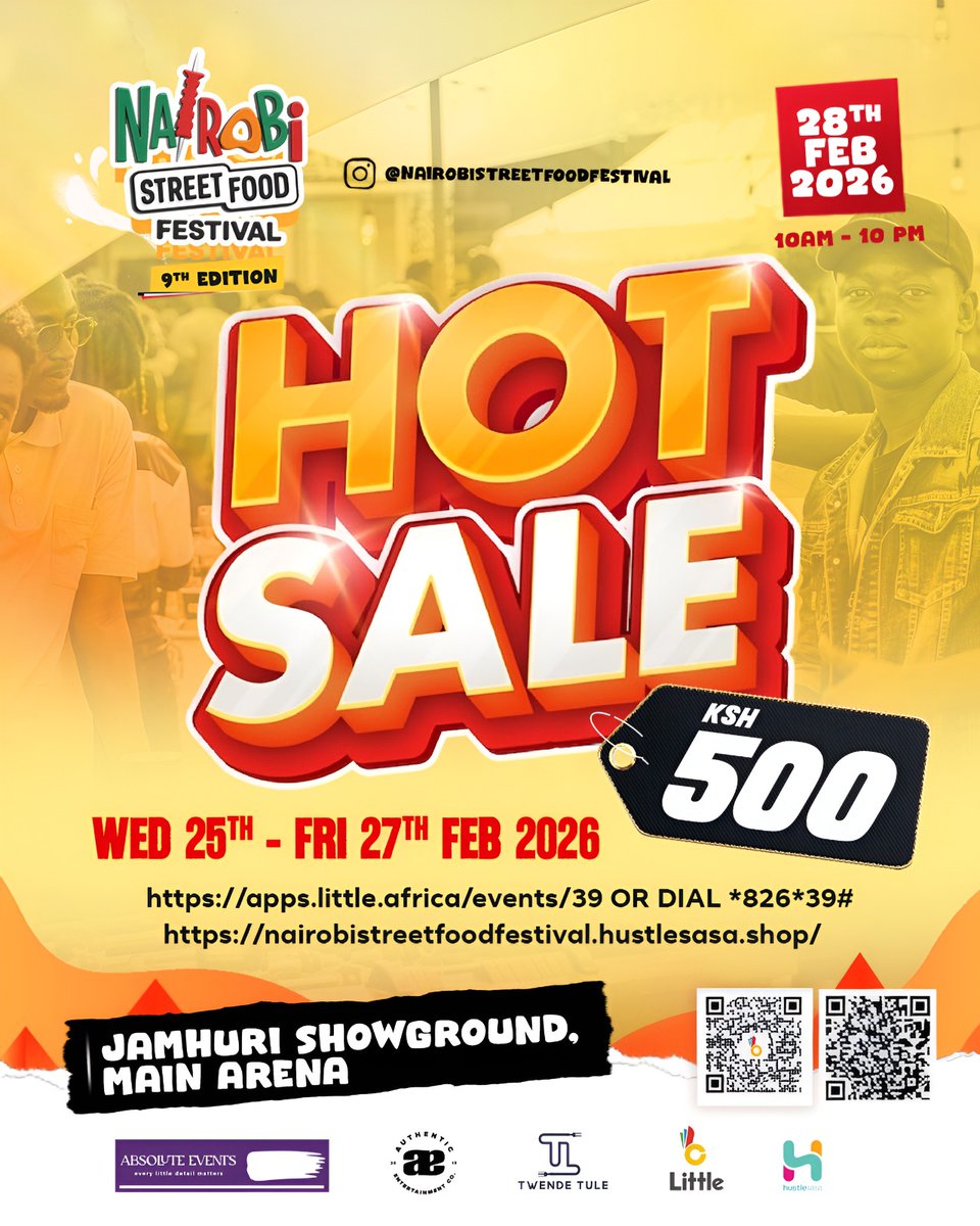 Hot Sale Alert 🚨 The Nairobi Street Food Festival is back for its 9th Edition on 28th Feb 2026 at Jamhuri Showground, Main Arena from 10AM–10PM! Grab your tickets now at KSH 500 via Little or HustleSasa. 

<a href="/IndomieKenya/">Indomie Kenya</a>
<a href="/LittleAppKenya/">Little App KE</a>
#TwendeniNairobiStreetFoodFestival