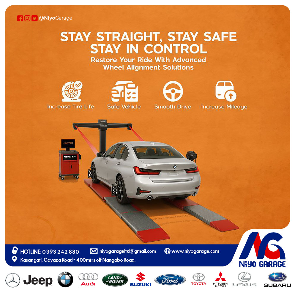 NiyoGarage's tweet image. Stay straight. Stay safe. Stay in control. Our expert, reliable #wheelalignment service is designed to give your tyres longer life, a smoother ride, improved fuel mileage and better safety on the road. To find our more; #CallOrWhatsapp: 0757001002/ 0776202785. #WisdomWednesday