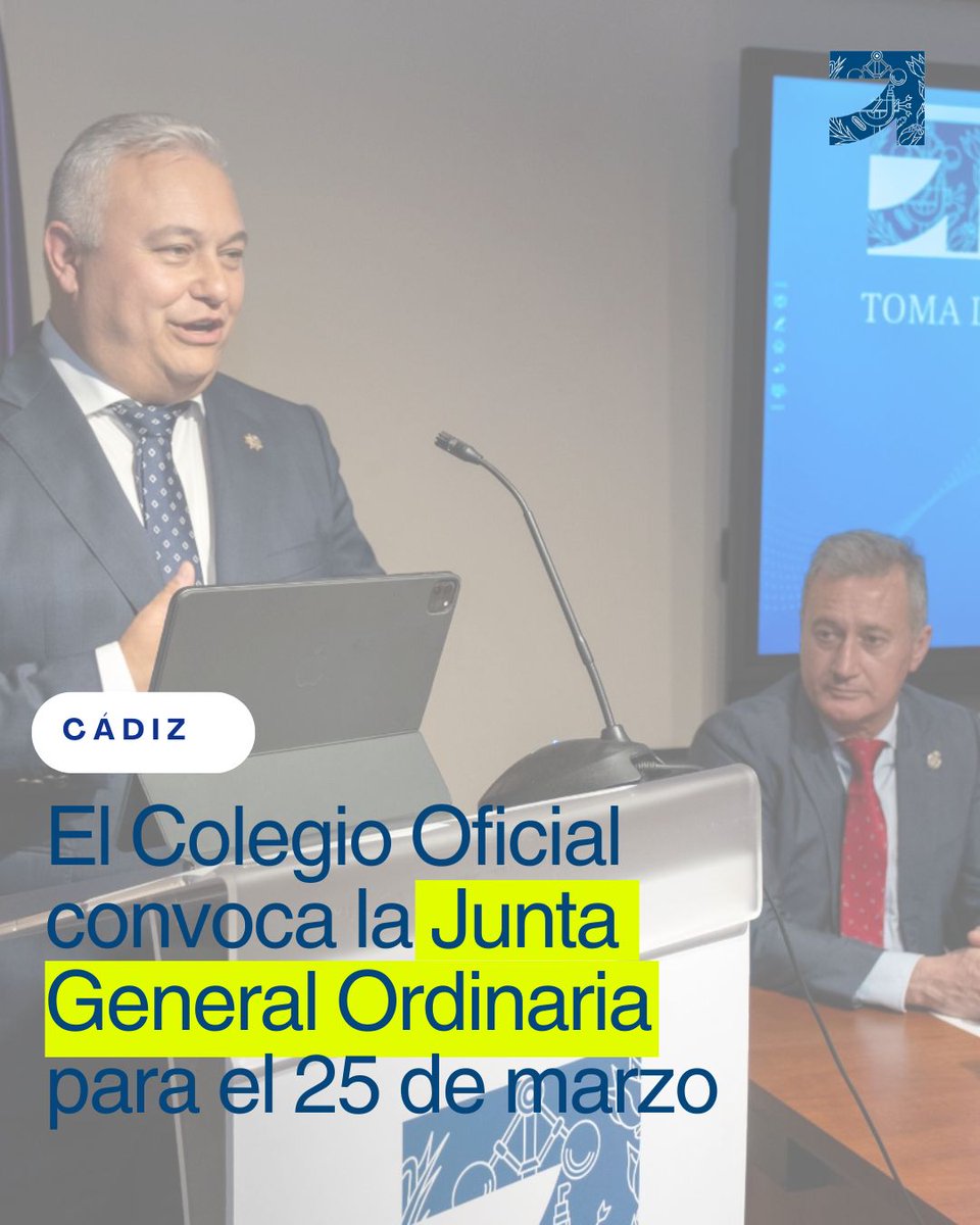 El Colegio convoca la Junta General Ordinaria para el 25 de marzo

Puede consultar aquí el orden del día:
web.ingenierosdecadiz.es/secretaria/not…