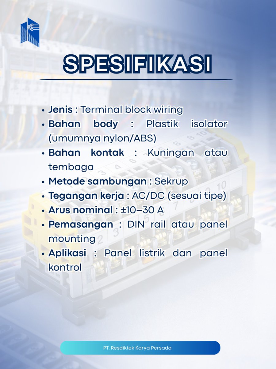 resdiktek_karya's tweet photo. Terminal block berfungsi sebagai titik sambung kabel dalam instalasi listrik agar lebih rapi, aman, dan terorganisir. Komponen ini memudahkan proses distribusi, pengecekan, hingga perawatan sistem listrik di panel.

#resdiktekid #terminalblock #panelkontrol #electricalengineering https://t.co/Pes08wRp6B