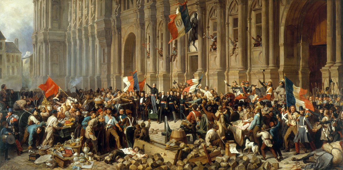 TheatrumBelli's tweet photo. 25 février 1848 : #Lamartine sauve le #drapeau tricolore (Paris – Hôtel de ville).
---
Louis-Philippe 1er, Roi des Français pendant plus de 17 ans abdique la veille devant l’insurrection parisienne. Le lendemain la foule brandissant des drapeaux rouges devant l’Hôtel de ville demande le remplacement du drapeau tricolore (officialisé par Louis-Philippe en 1830). Lamartine, ministre des Affaires étrangères du tout jeune gouvernement provisoire sort de l’Hôtel de ville et s’avance devant la foule en prononçant l’un de ses discours les plus percutants :

« Voilà ce qu’a vu le soleil d’hier, citoyens ! Et que verrait le soleil d’aujourd’hui ? Il verrait un autre peuple, d’autant plus furieux qu’il a moins d’ennemis à combattre, se défier des mêmes hommes qu’il a élevés hier au-dessus de lui, les contraindre dans leur liberté, les avilir dans leur dignité, les méconnaître dans leur autorité, qui n’est que la vôtre ; substituer une révolution de vengeances et de supplices à une révolution d’unanimité et de fraternité, et commander à son gouvernement d’arborer, en signe de concorde, l’étendard de combat à mort entre les #citoyens d’une même #patrie !

Ce drapeau rouge, qu’on a pu élever quelquefois quand le sang coulait comme un épouvantail contre des ennemis, qu’on doit abattre aussitôt après le combat en signification de réconciliation et de paix. J’aimerais mieux le drapeau noir qu’on fait flotter quelquefois dans une ville assiégée, comme un linceul, pour désigner à la bombe les édifices neutres consacrés à l’humanité et dont le boulet et la bombe mêmes des ennemis doivent s’écarter. Voulez-vous donc que le drapeau de votre #République soit plus menaçant et plus sinistre que celui d’une ville bombardée ? »

[Ici, Lamartine fut interrompu par des discussions entre les émeutiers qui avaient envahi l’Hôtel de Ville et auxquels il s’adressait. Il reprit :]

« Citoyens, vous pouvez faire violence au gouvernement, vous pouvez lui commander de changer le drapeau de la #nation et le nom de la #France. Si vous êtes assez mal inspirés et assez obstinés dans votre erreur pour lui imposer une République de parti et un pavillon de terreur, le gouvernement, je le sais, est aussi décidé que moi-même à mourir plutôt que de se déshonorer en vous obéissant. Quant à moi, jamais ma main ne signera ce décret. Je repousserai jusqu’à la mort ce drapeau de sang, et vous devez le répudier plus que moi, car le drapeau rouge que vous rapportez n’a jamais fait que le tour du Champ-de-Mars, traîné dans le sang du peuple en 91 et en 93, et le drapeau tricolore a fait le tour du monde, avec le nom, la gloire et la liberté de la patrie. »
---
https://t.co/rGW0fIjFUv