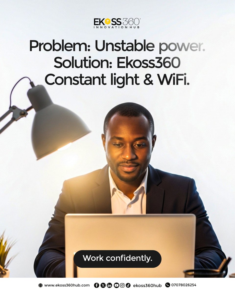 ekoss360hub's tweet photo. Unstable power shouldn’t interrupt your productivity ⚡
Work without worrying about outages.
Enjoy constant light &amp; fast WiFi at Ekoss360.
📍 Work confidently.
#Ekoss360 #ConstantLight #ReliableWiFi #IbadanWorkspace #StayProductive https://t.co/7V4fbeB7mI