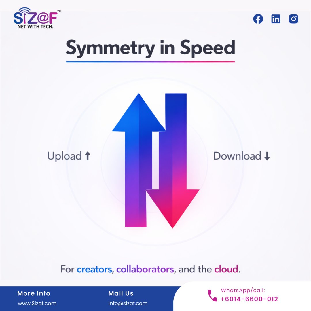 SizafInfocomm's tweet photo. ⚡⬆️⬇️ Symmetry in Speed
Equal upload. Equal download. Built for creators, collaborators, and the cloud—no compromises.

📞 WhatsApp/Call: +6014-6600-012
🌐 https://t.co/aRjAXOkhSg
📧 info@sizaf.com

#SymmetryInSpeed #FastUpload #FastDownload #FiberInternet #Sizaf #NetWithTech https://t.co/sZCJI6NUu5