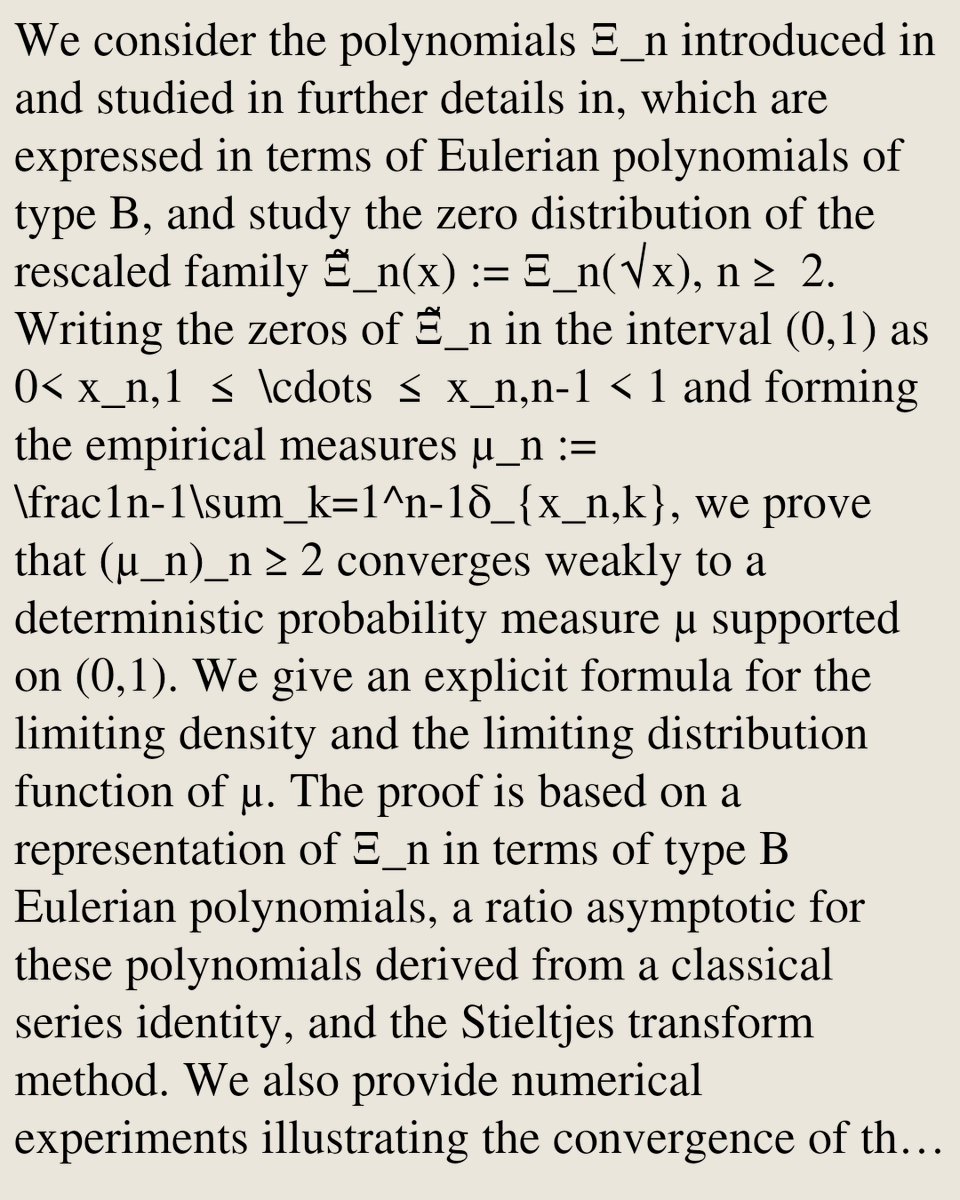 Asymptotic zero distribution of the polynomials Ξ̃ₙ

Luc Ramsès Talla Waffo
arxiv.org/abs/2602.20192 [𝚖𝚊𝚝𝚑.𝙶𝙼]